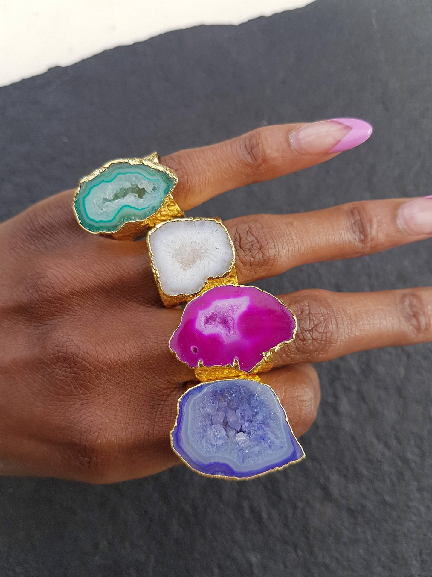Magenta Pink 'MEGA' Semi Precious Stone Gold Statement Ring