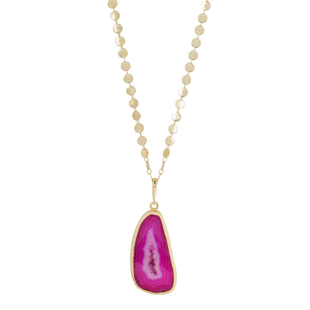 Fuchsia Agate Long Gold Pendant Necklace By YAA YAA LONDON