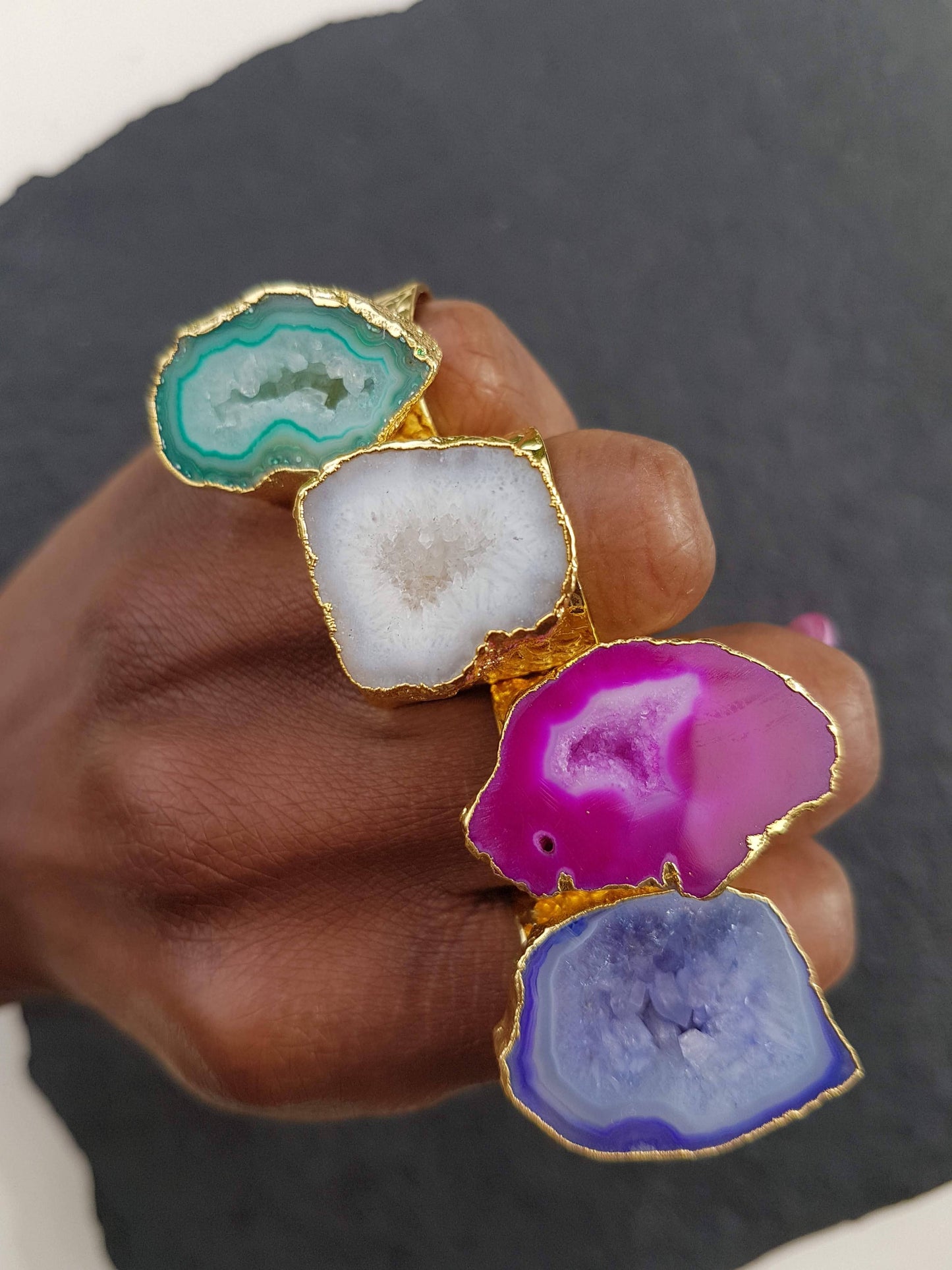 Magenta Pink 'MEGA' Semi Precious Stone Gold Statement Ring