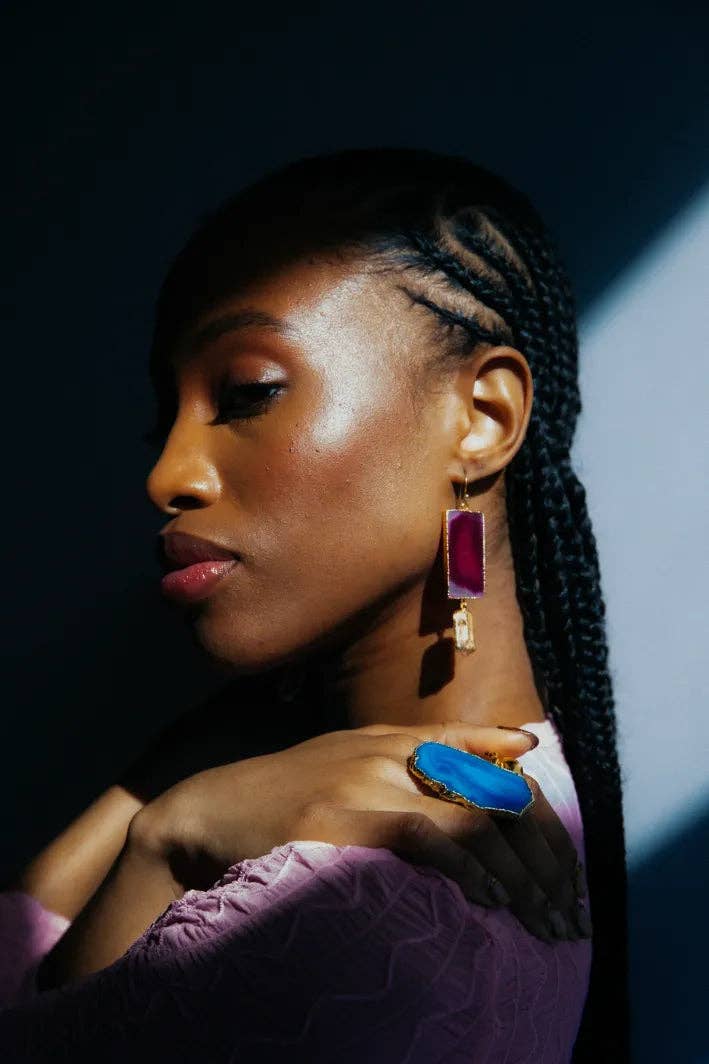 Fuchsia Pink Agate Statement Earrings By YAA YAA LONDON