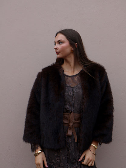 BELLA FUR COAT - CHOCOLATE