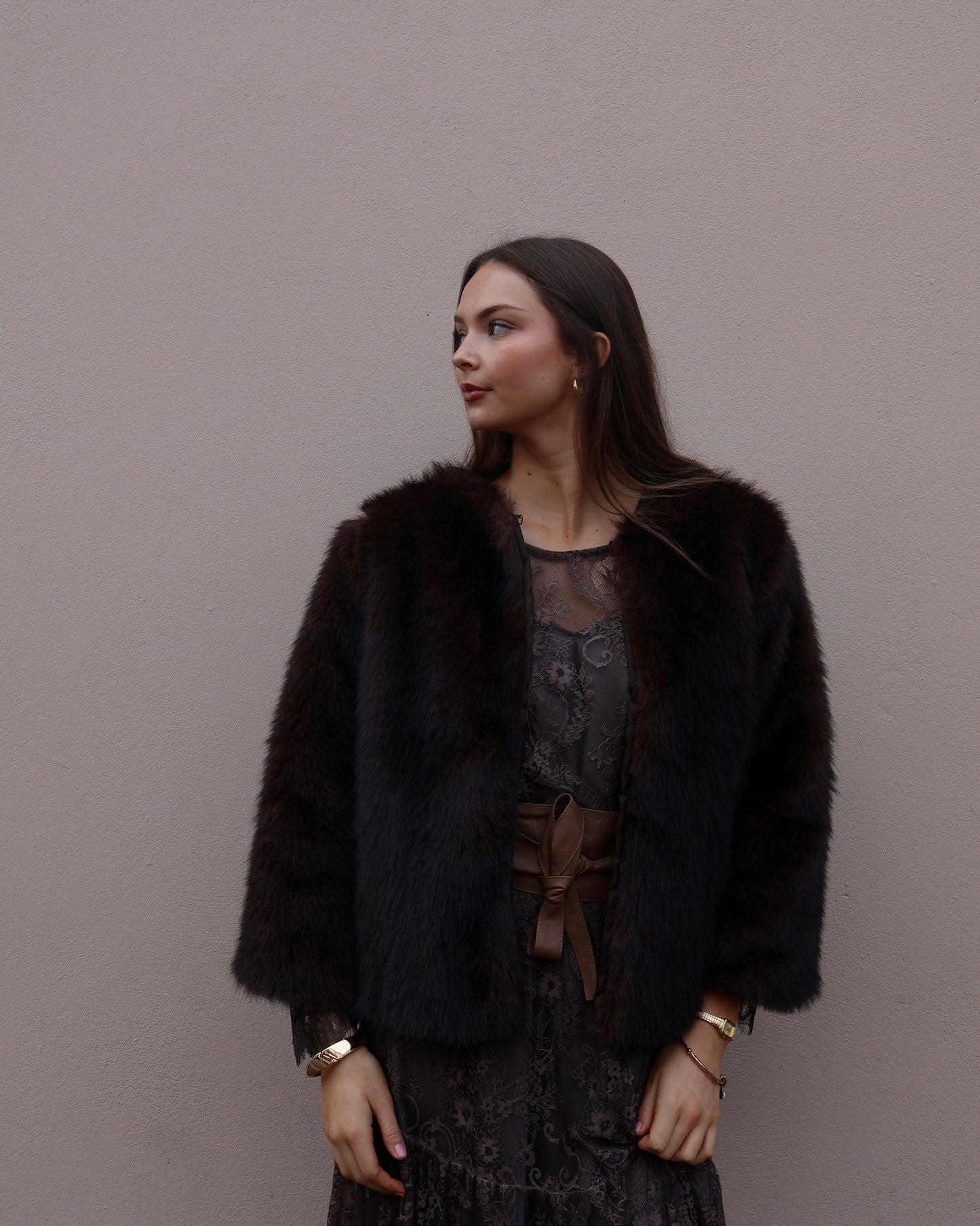 BELLA FUR COAT - CHOCOLATE