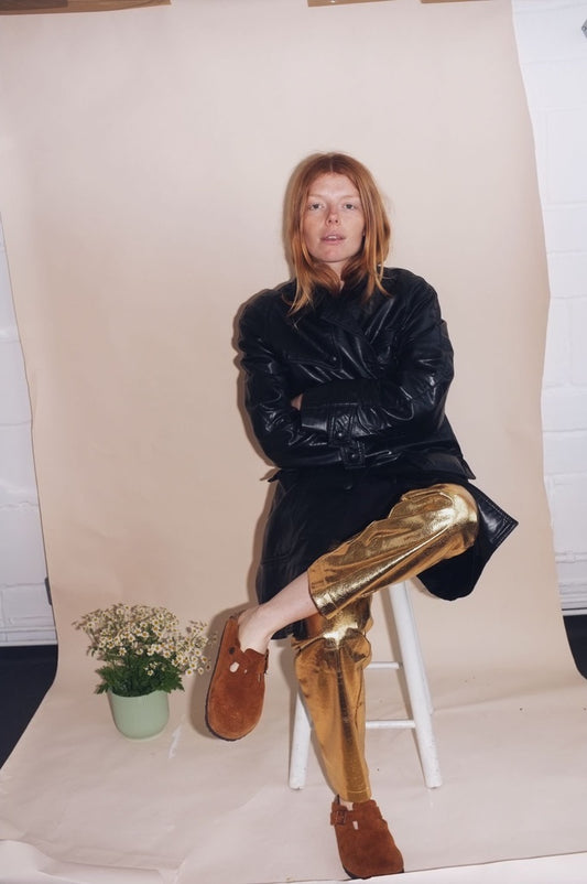 Lupe Gold Textured Metallic Trousers