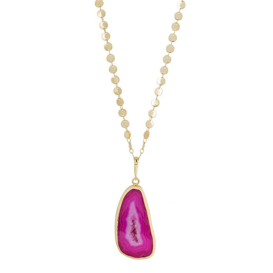 Fuchsia Agate Long Gold Pendant Necklace By YAA YAA LONDON