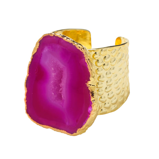 Magenta Pink 'MEGA' Semi Precious Stone Gold Statement Ring