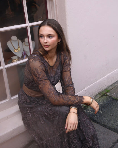 ERIN LACE DRESS - BROWN