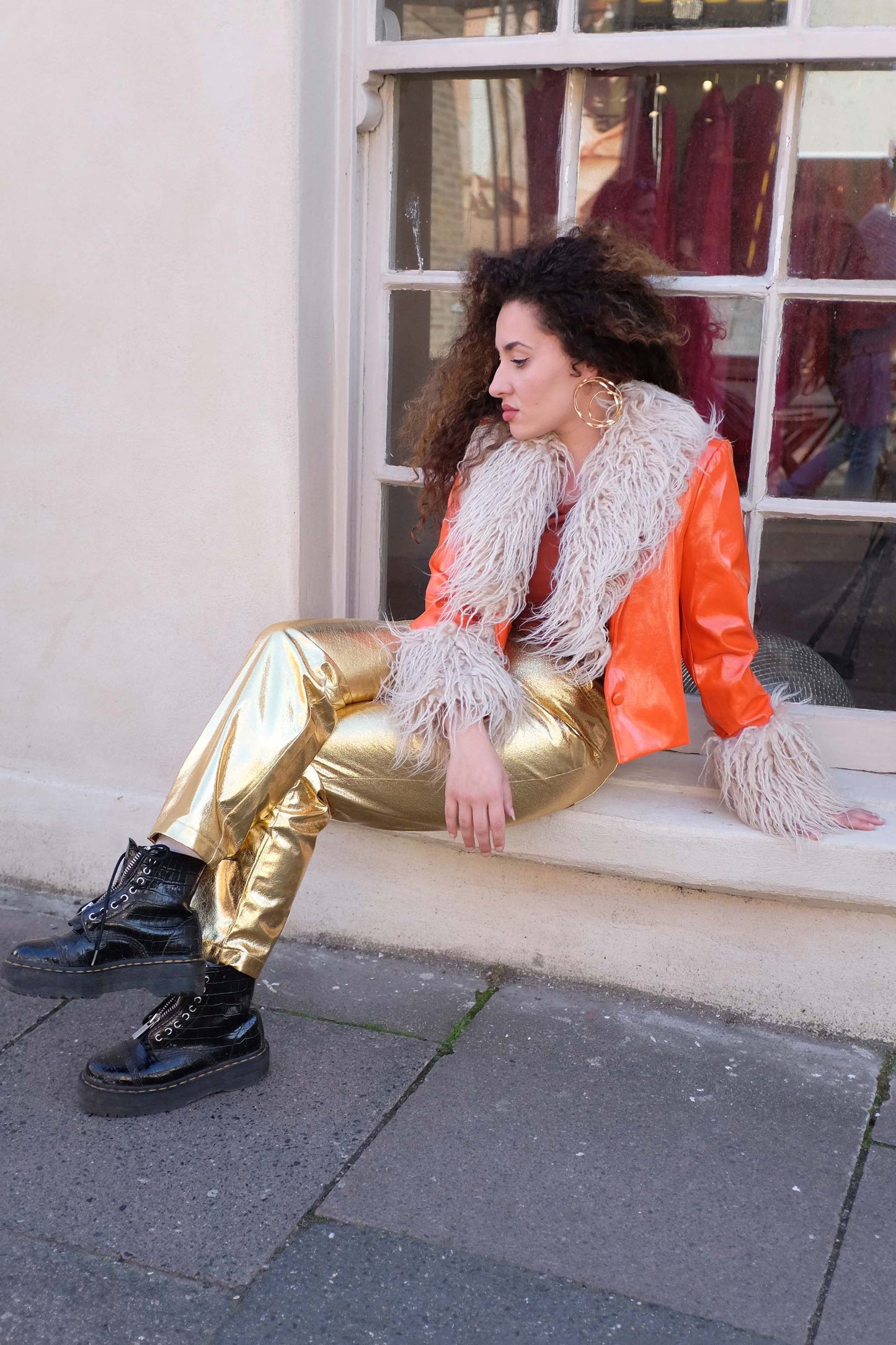 Lupe Gold Textured Metallic Trousers