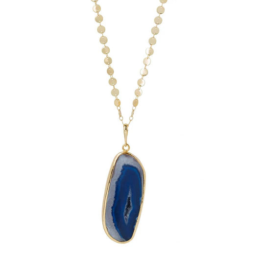 Cobalt Blue Agate Long Gold Pendant Necklace By YAA YAA LONDON