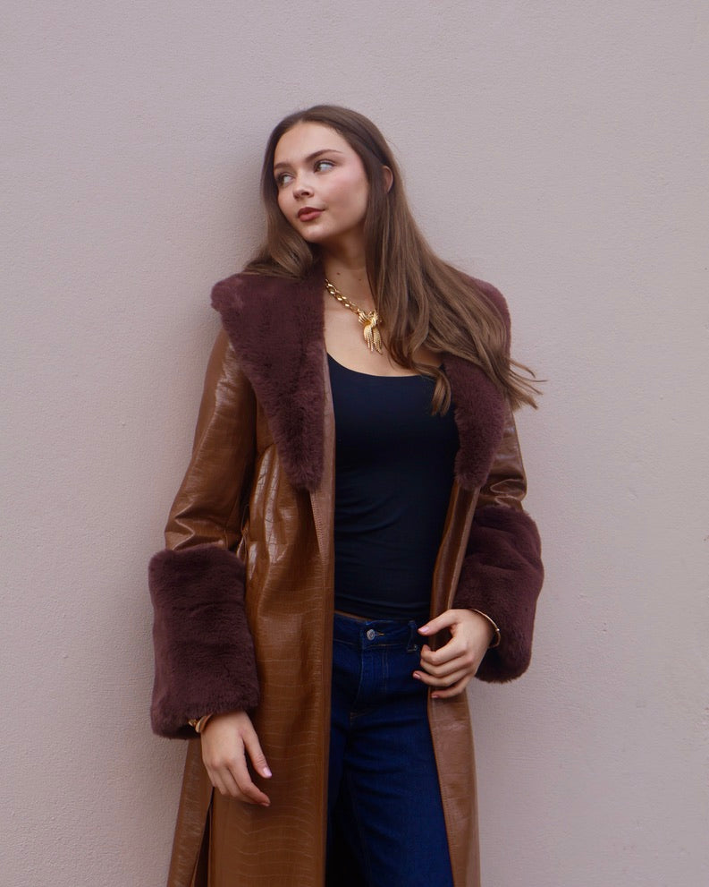 RUBY LONG TRENCH - BROWN
