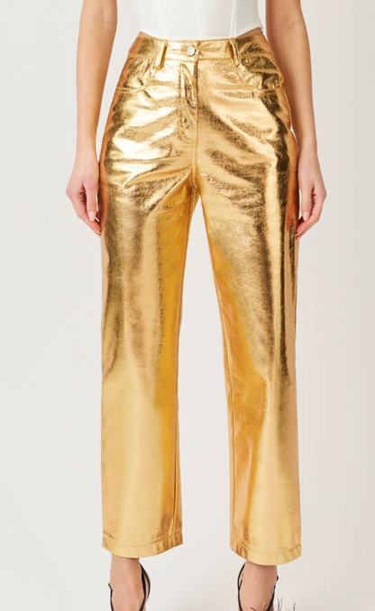 Lupe Gold Textured Metallic Trousers