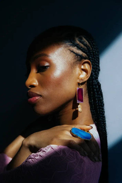 Fuchsia Pink Agate Statement Earrings By YAA YAA LONDON