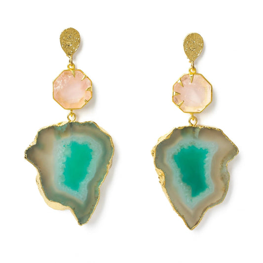 Rose Quartz Gemstone Statement Earrings By YAA YAA LONDON